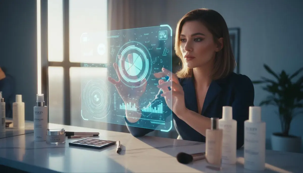 بلاگر آرایشی در حال کار با ماشین تولید محتوا متنی